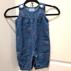 Vintage Horse Embroidered Baby Jumpsuit Romper Denim Overalls